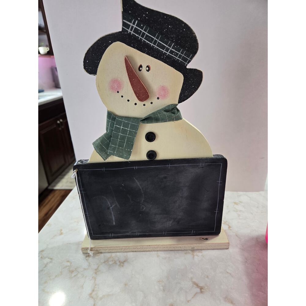 Snowman Holiday Chalk Board Christmas Decoration 13.5" Tall Message Board